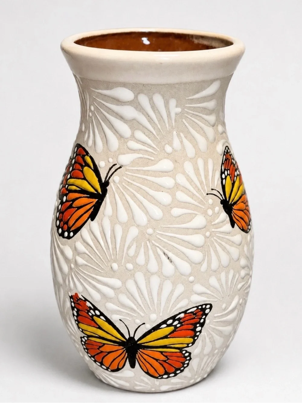 Butterfly Ceramic Vase in Cream and Orange